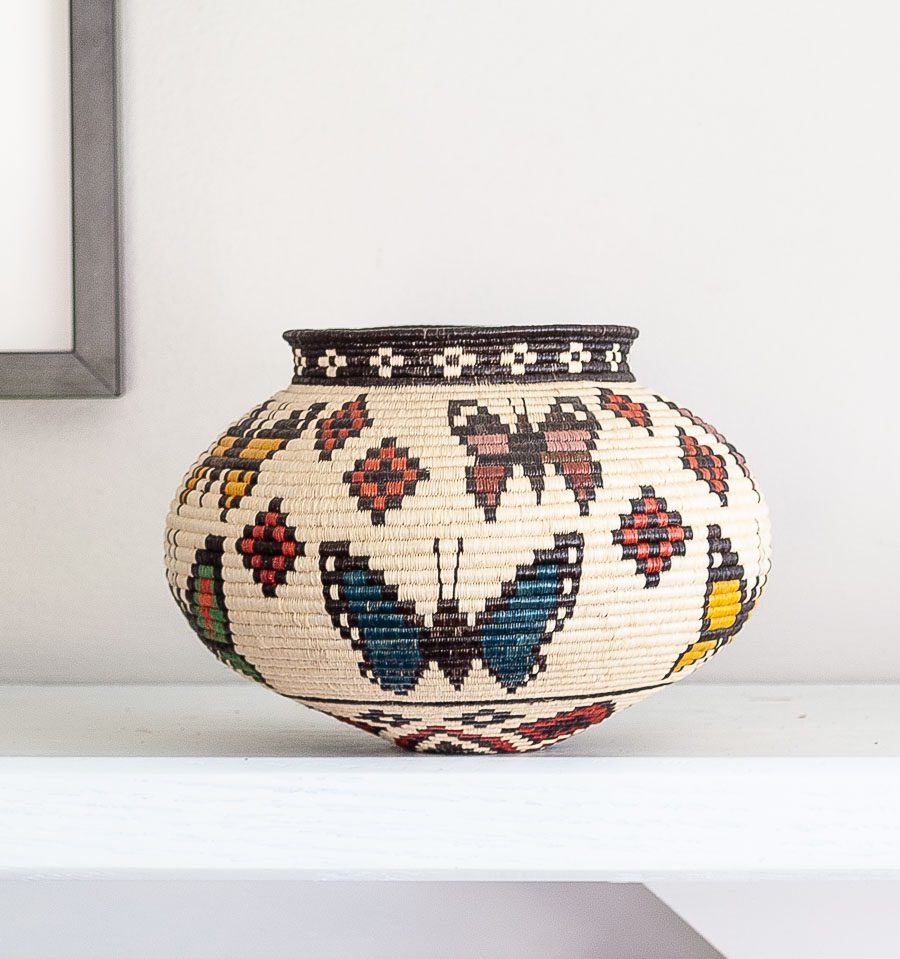 Ribbed Butterflies Diamonds Wounaan Basket – butterfly motif – woven basket – baskets – handwoven in Panama