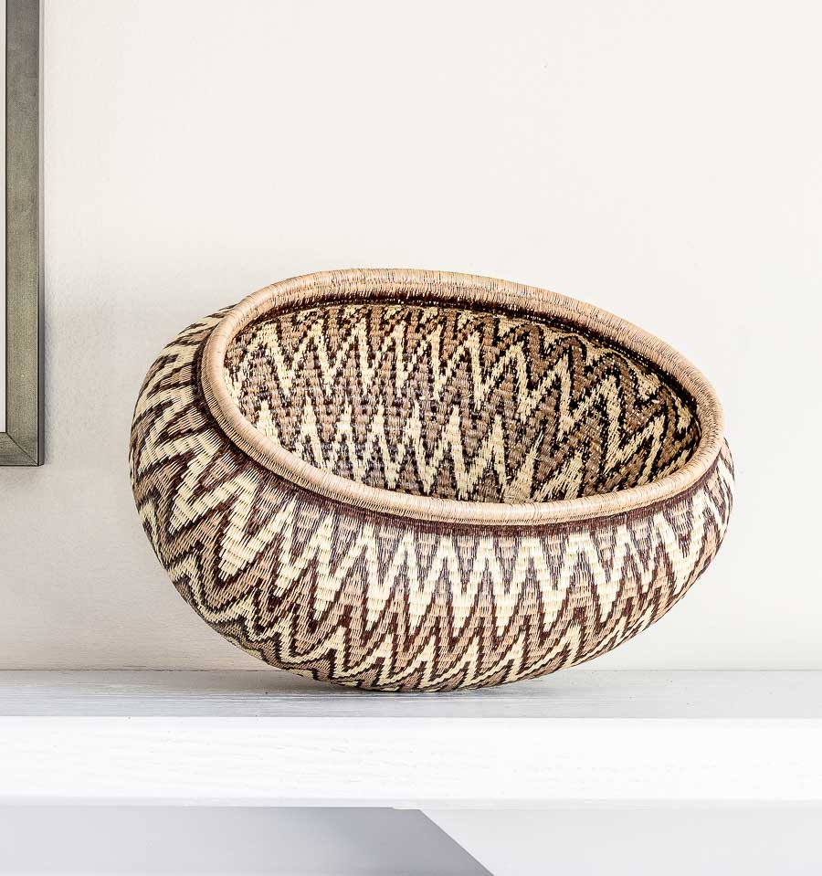 Grey Geo Oval Basket – geometric motif – woven basket – baskets – handwoven in Panama