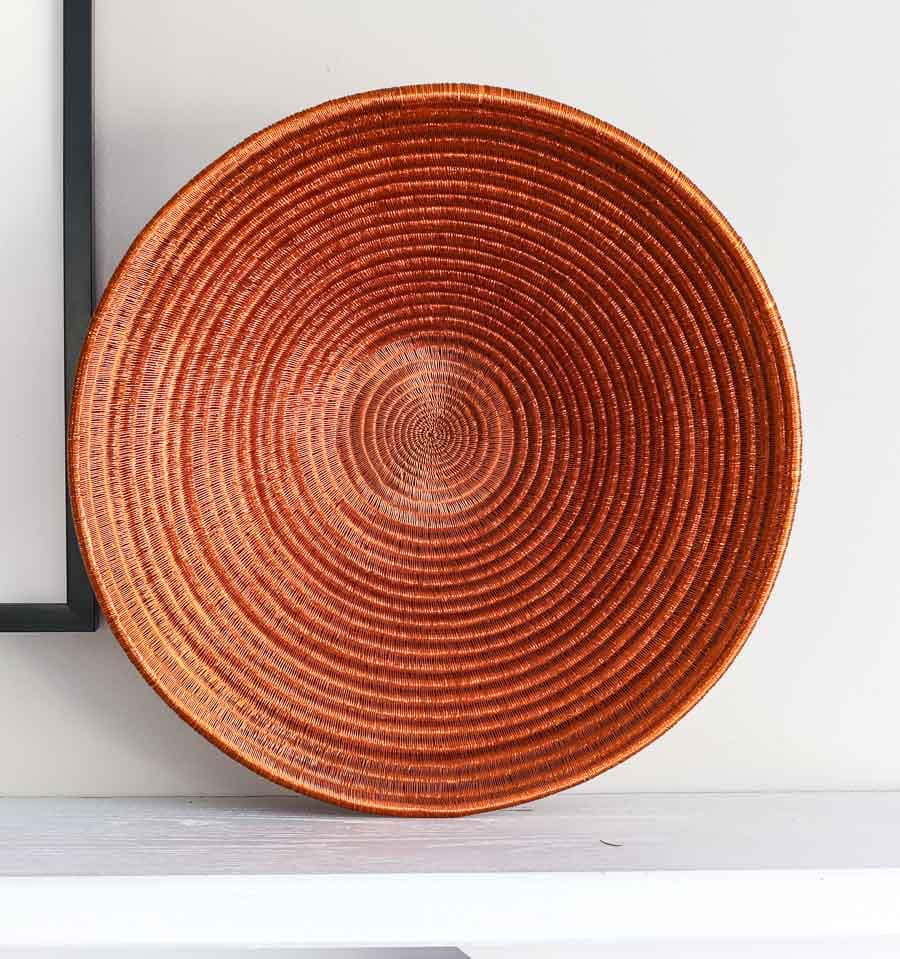Full Copper Plate – geometric motif – woven plate – decorative plates – handwoven in Colombia