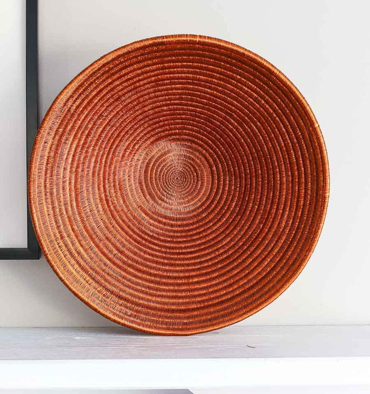 Full Copper Plate – geometric motif – woven plate – decorative plates – handwoven in Colombia