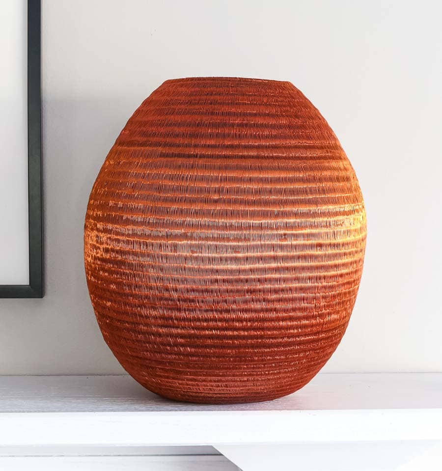 Large Copper Vessel – geometric motif – woven basket – baskets – handwoven in Colombia