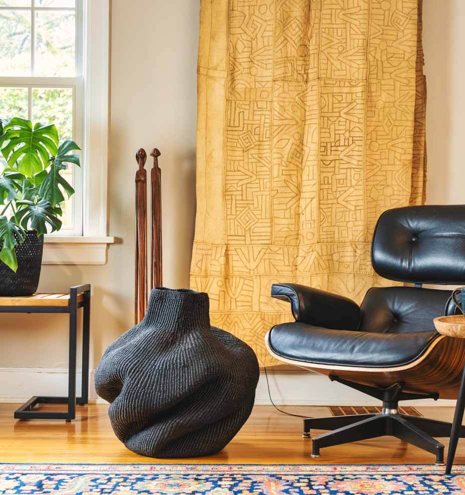 Black Wavy Woven Decorative Basket