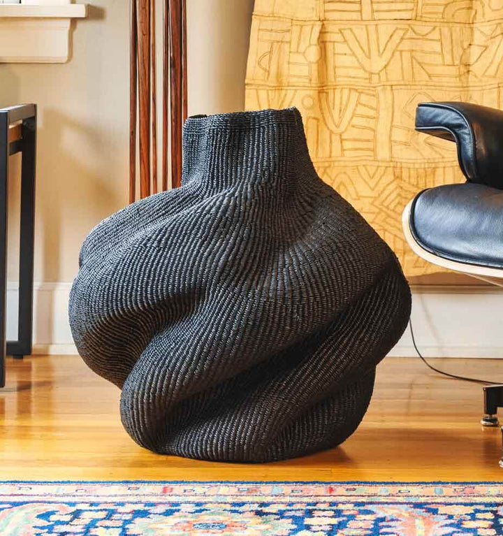 Black Wavy Woven Decorative Basket