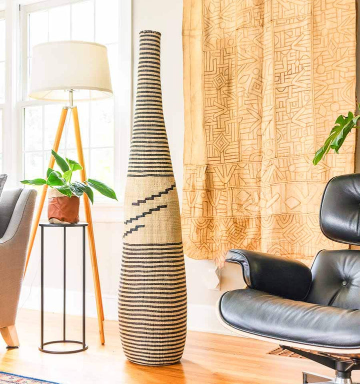 Wrapped Black Lines Series – geometric motif – woven basket – baskets – handwoven in Rwanda