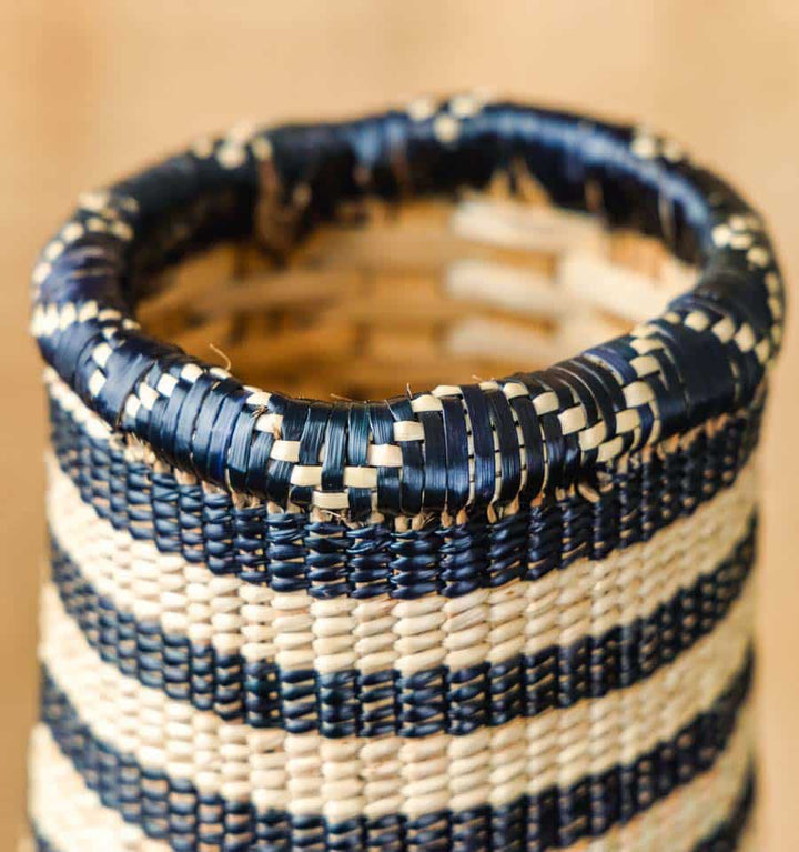 Wrapped Black Lines Tall Woven basket