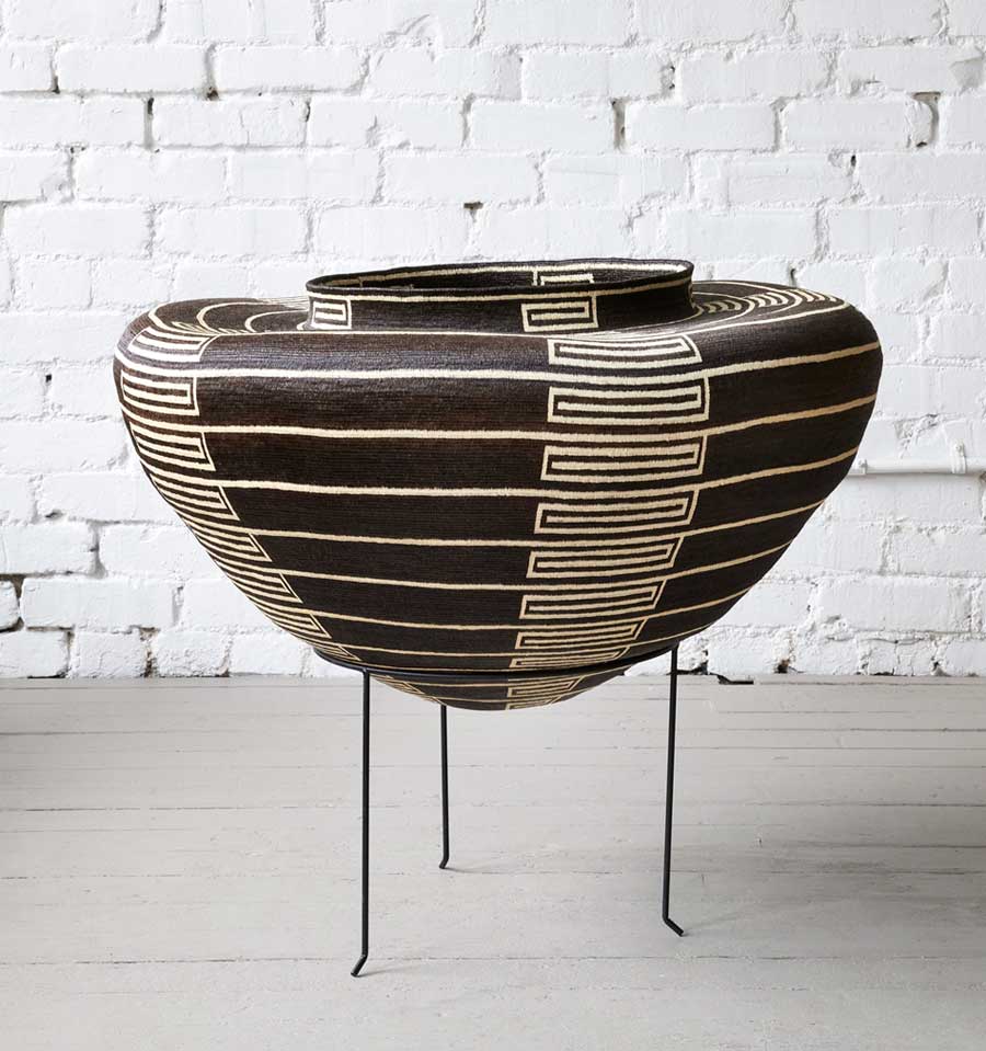 8 Yr Modern Black White Wounaan Basket – geometric motif – woven basket – baskets – handwoven in Panama