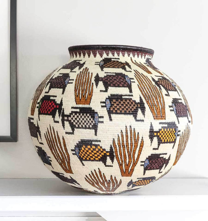 Fish in Coral Woven Basket