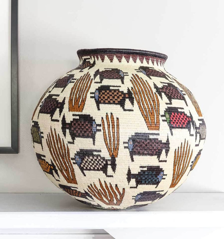 Fish in Coral Woven Basket