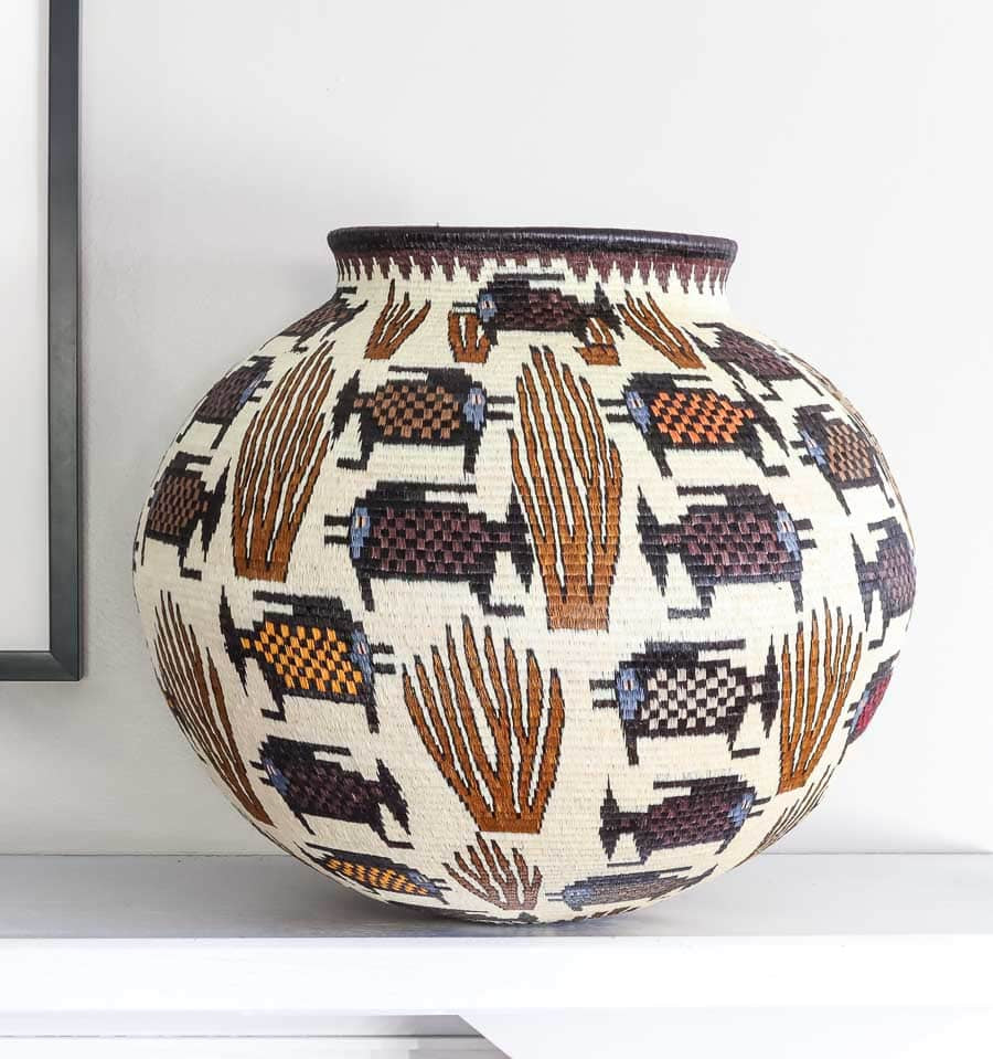 Fish in Coral Woven Basket