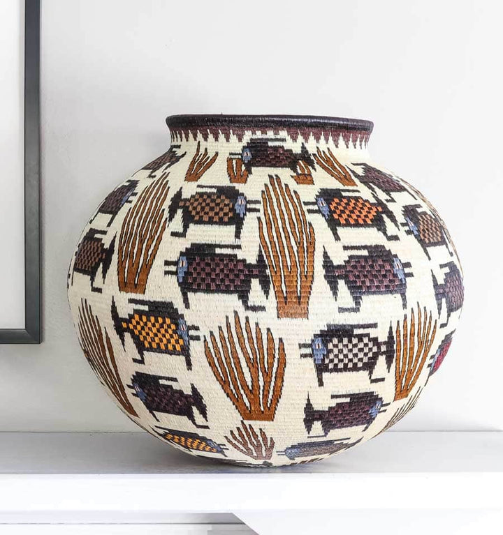 Fish in Coral Woven Basket