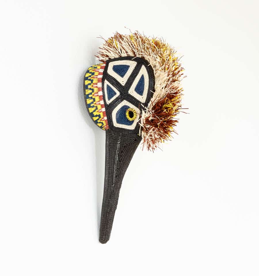 Blue Gold Hummingbird – geometric motif – mask – sculptures & statues – handwoven in Panama