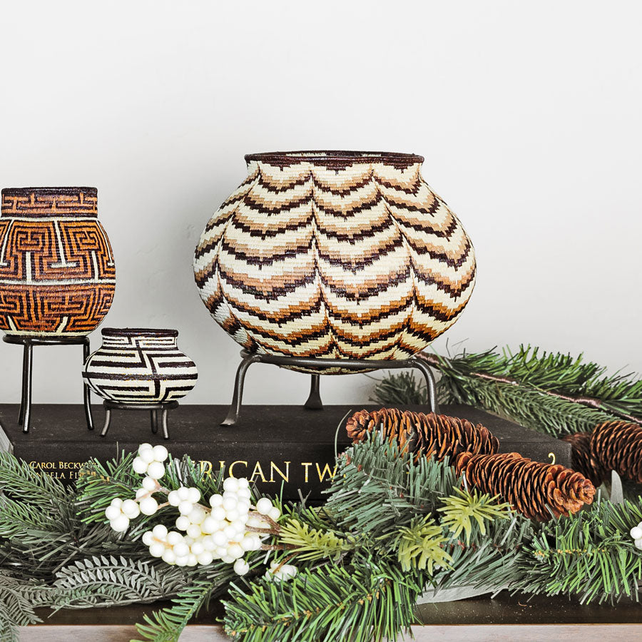 Draped Peaks in Umber Woven Basket