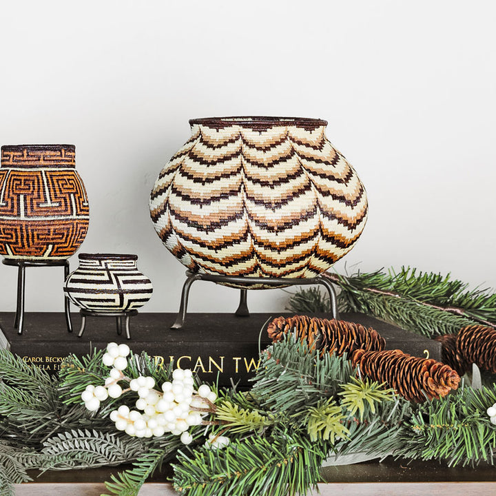 Draped Peaks in Umber Woven Basket