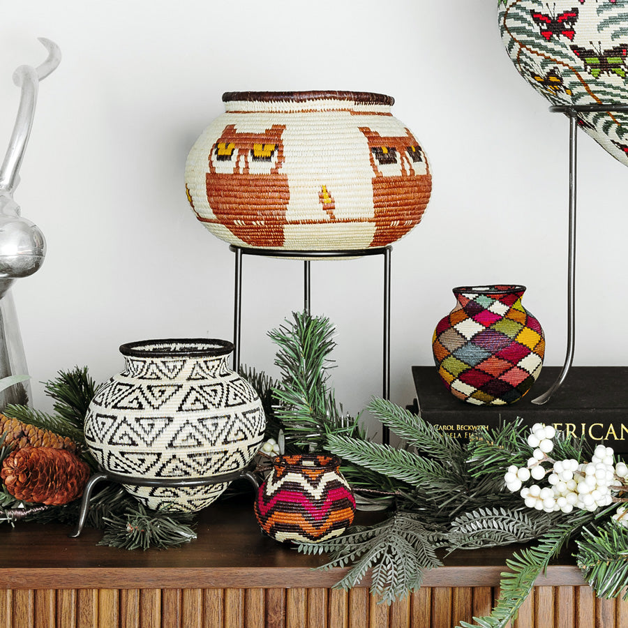 Yellow-eyed Owls Woven Basket