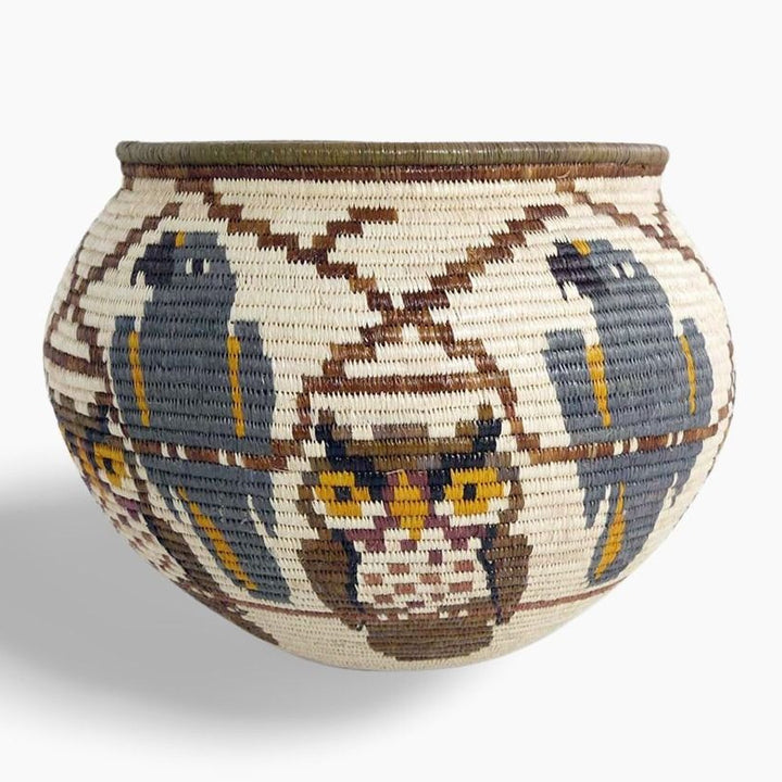 Owly Gray Birds Woven Basket