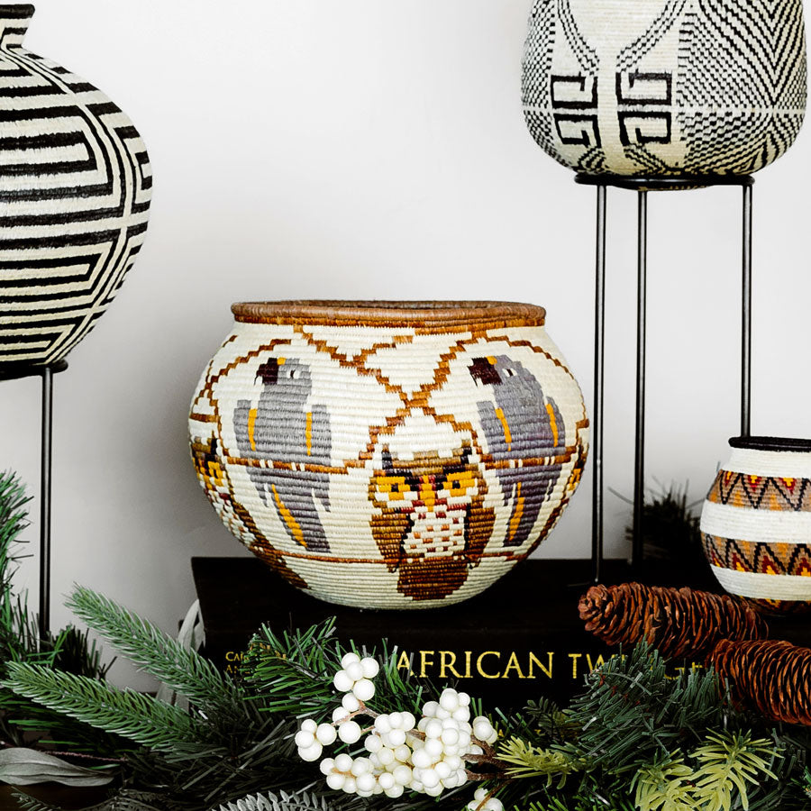 Owly Gray Birds Woven Basket