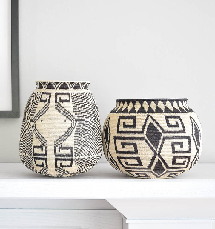 Radiating Black Lines Woven Basket