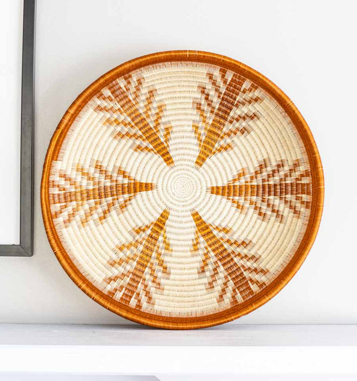 Copper Vines Plate – geometric motif – woven plate – decorative plates – handwoven in Colombia