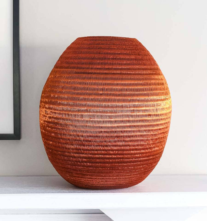 Large Copper Vessel – geometric motif – woven basket – baskets – handwoven in Colombia