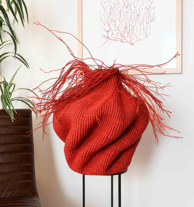 Red Waves Basket with Top Hair