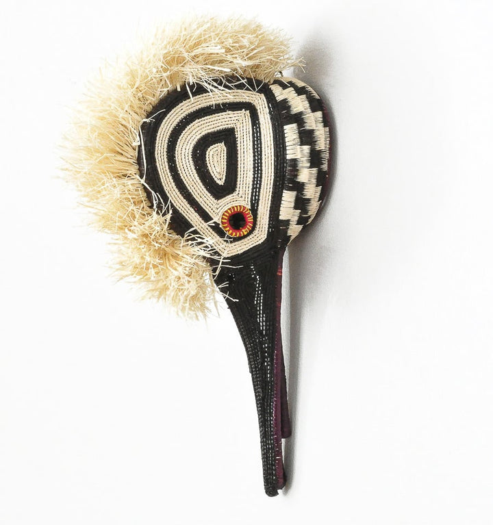 Pink Eye Hummingbird Mask – geometric motif – mask – sculptures & statues – handwoven in Panama