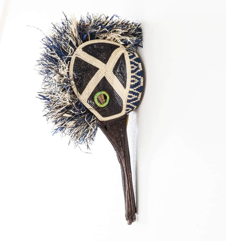 Blue Hair Hummingbird – geometric motif – mask – sculptures & statues – handwoven in Panama