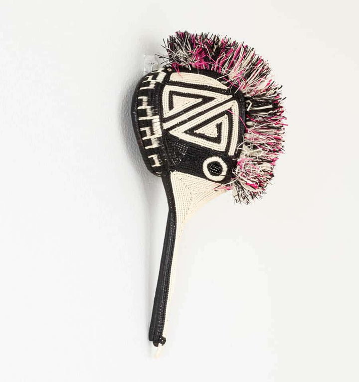 Hot Pink Haired Hummingbird – geometric motif – mask – sculptures & statues – handwoven in Panama